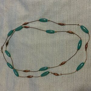 Bronze and Green Beaded Necklace 58" Around